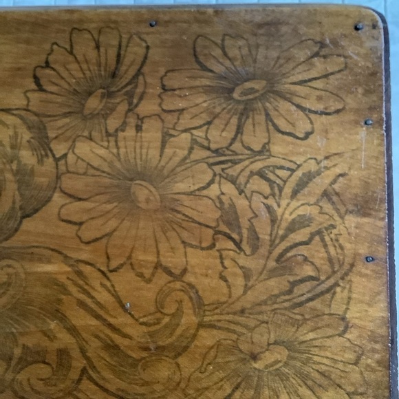 Antique Victorian Decorated Wood Ladies Glove Box Pyrography - Picture 9 of 9